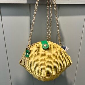 Chic Yellow Woven Bag with Green Accents